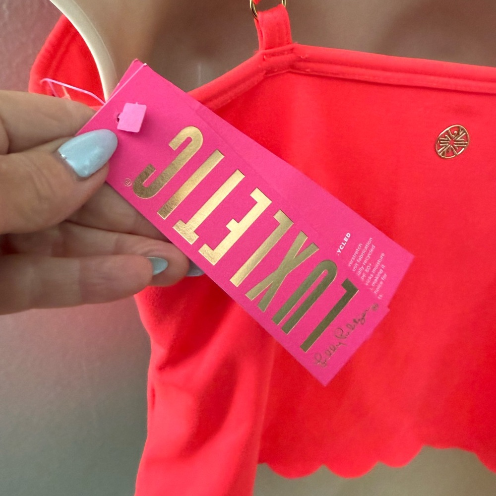 Lilly Pulitzer Lucretia Cassis Scallop Bra Spicey Coral Top - Picture 3 of 5